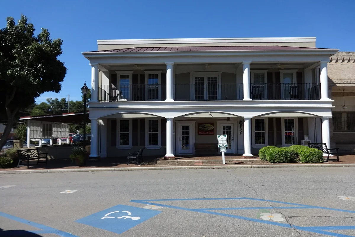 Historic brick commercial storefronts in downtown Perry, Houston County, Georgia