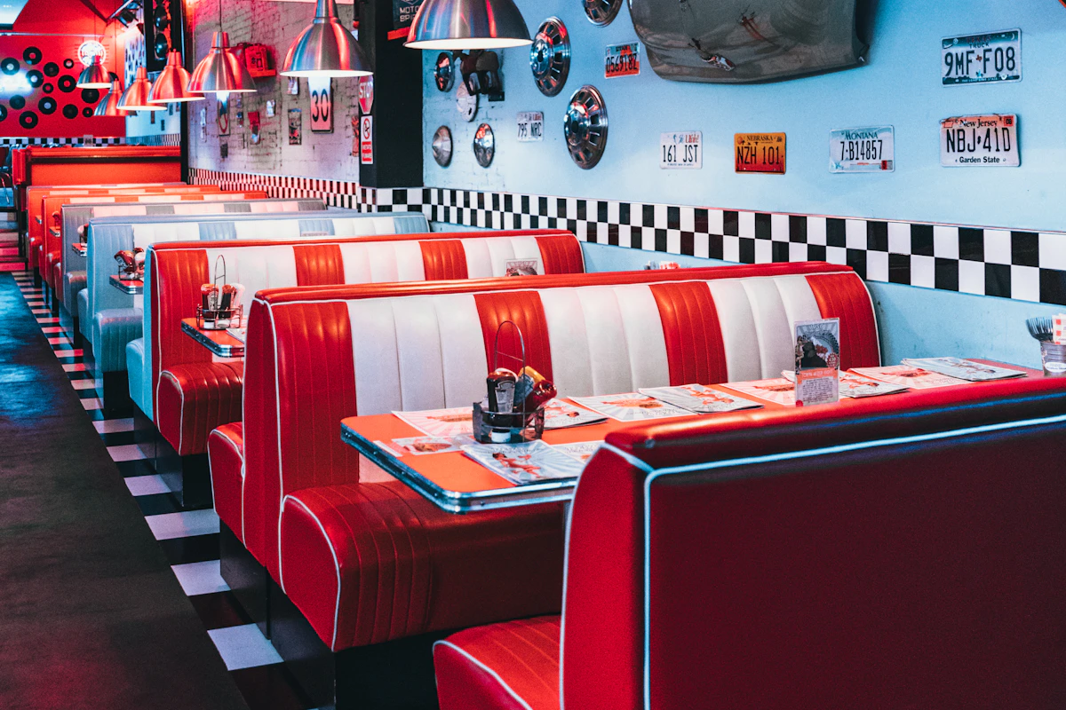 Cozy hometown diner and local restaurant dining room and counter